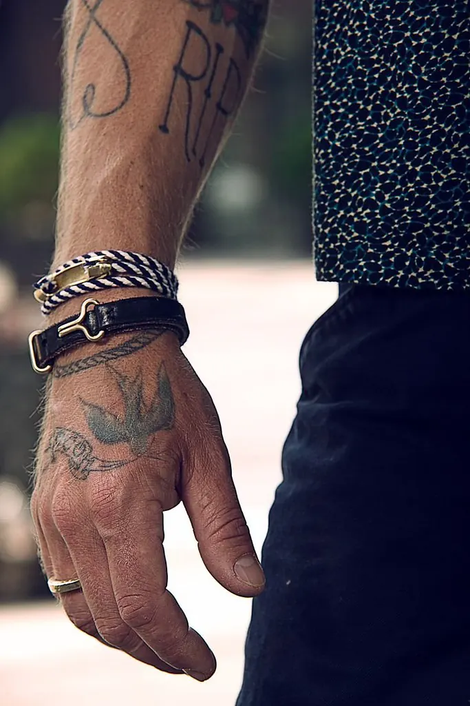 Tattooed hand with rings