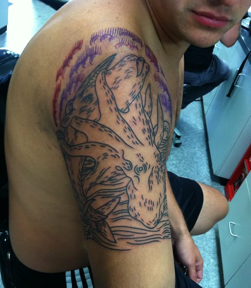 Shoulder tattoo in progress